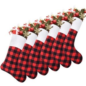 Senneny Christmas Series Buffalo Plaid stockings. Set of 6 decorative stockings